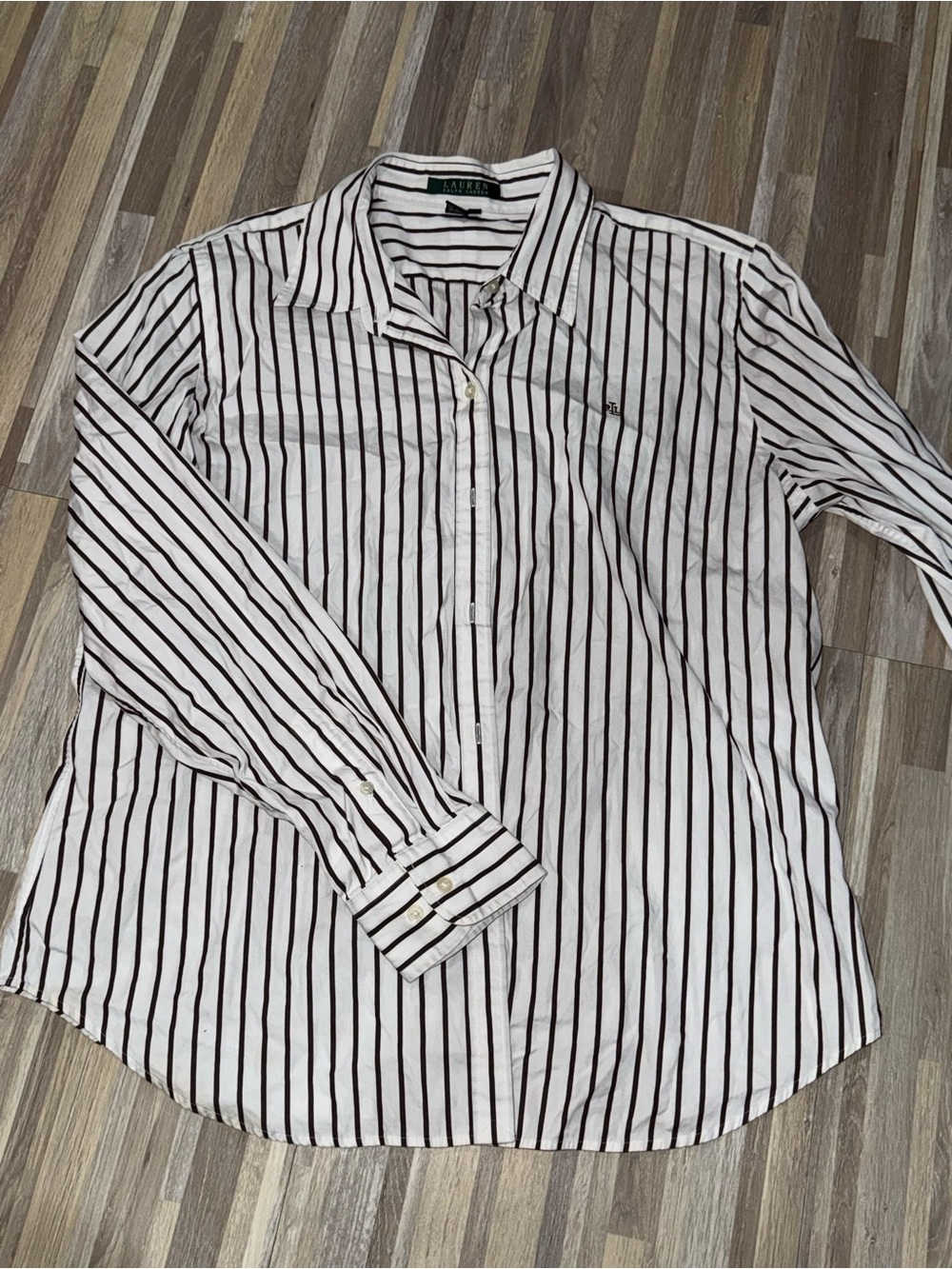 Women’s White Shirt with Brown Stripes - Classic Button-Down